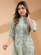 Cream Pure Cotton Floral Printed Straight Kurta Pant Set