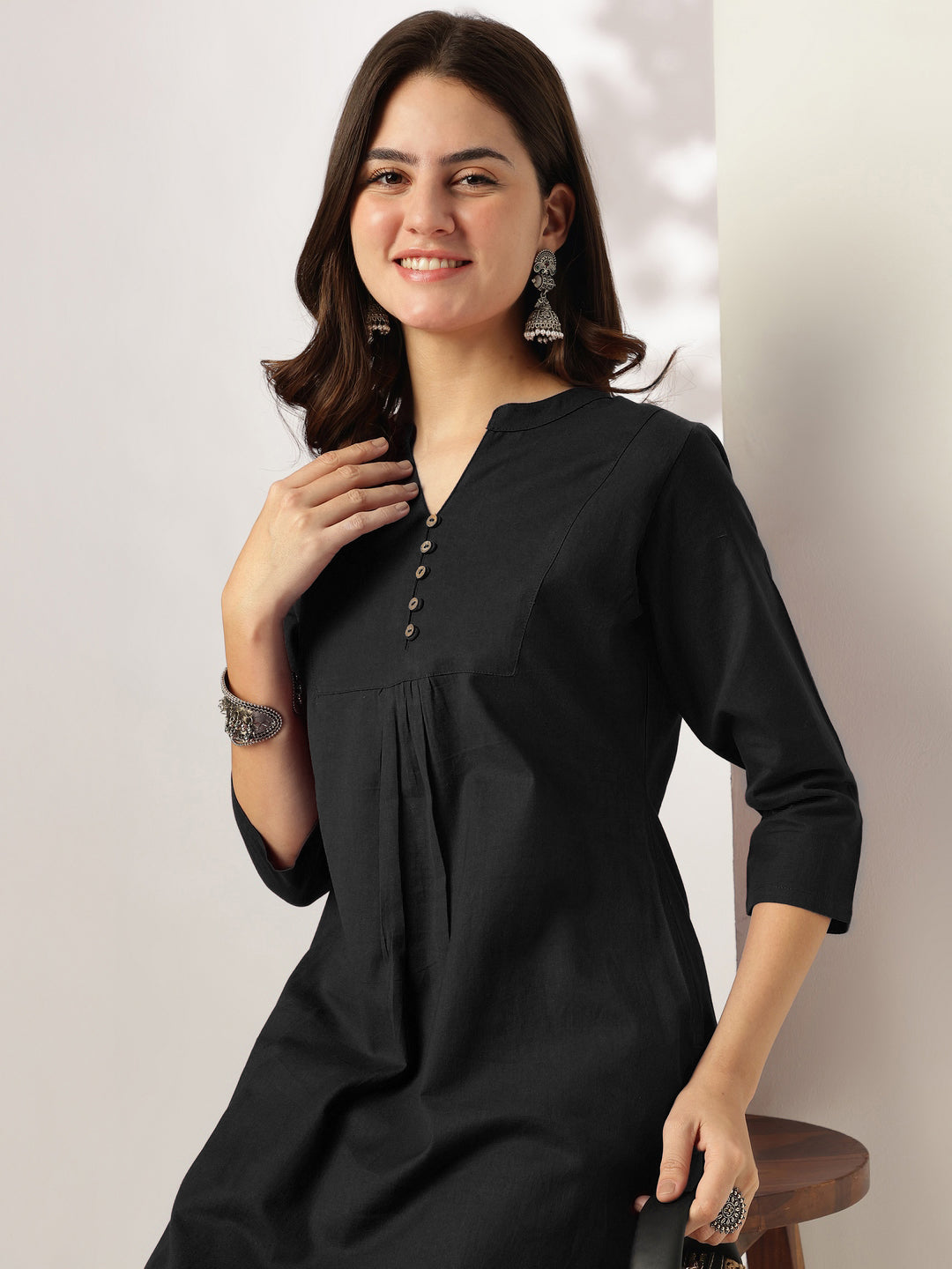 Niva's Women's Black Cotton Solid A-line Co-ord Set