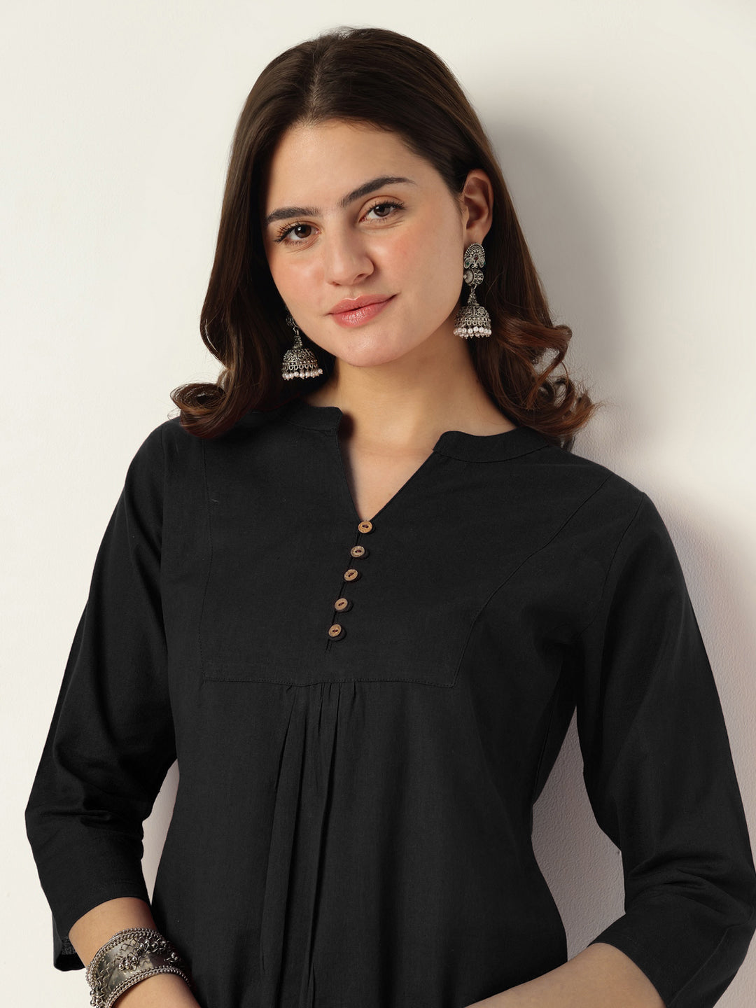 Niva's Women's Black Cotton Solid A-line Co-ord Set
