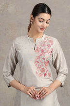 Light Gray Floral Embroidered Straight Co-ord Set