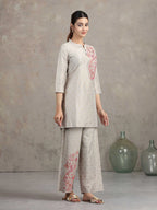 Light Gray Floral Embroidered Straight Co-ord Set