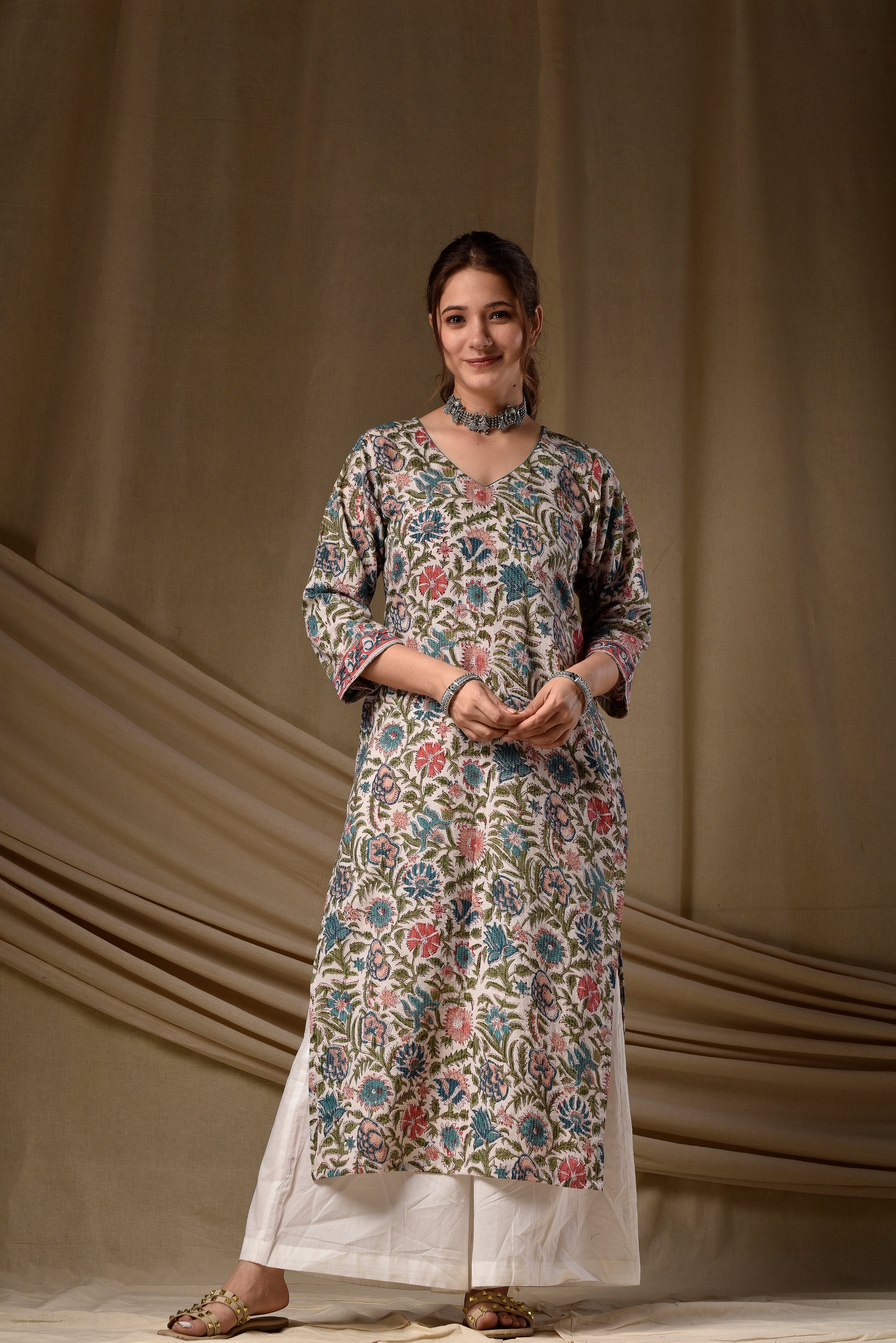 Blue Kantha Straight Kurta
