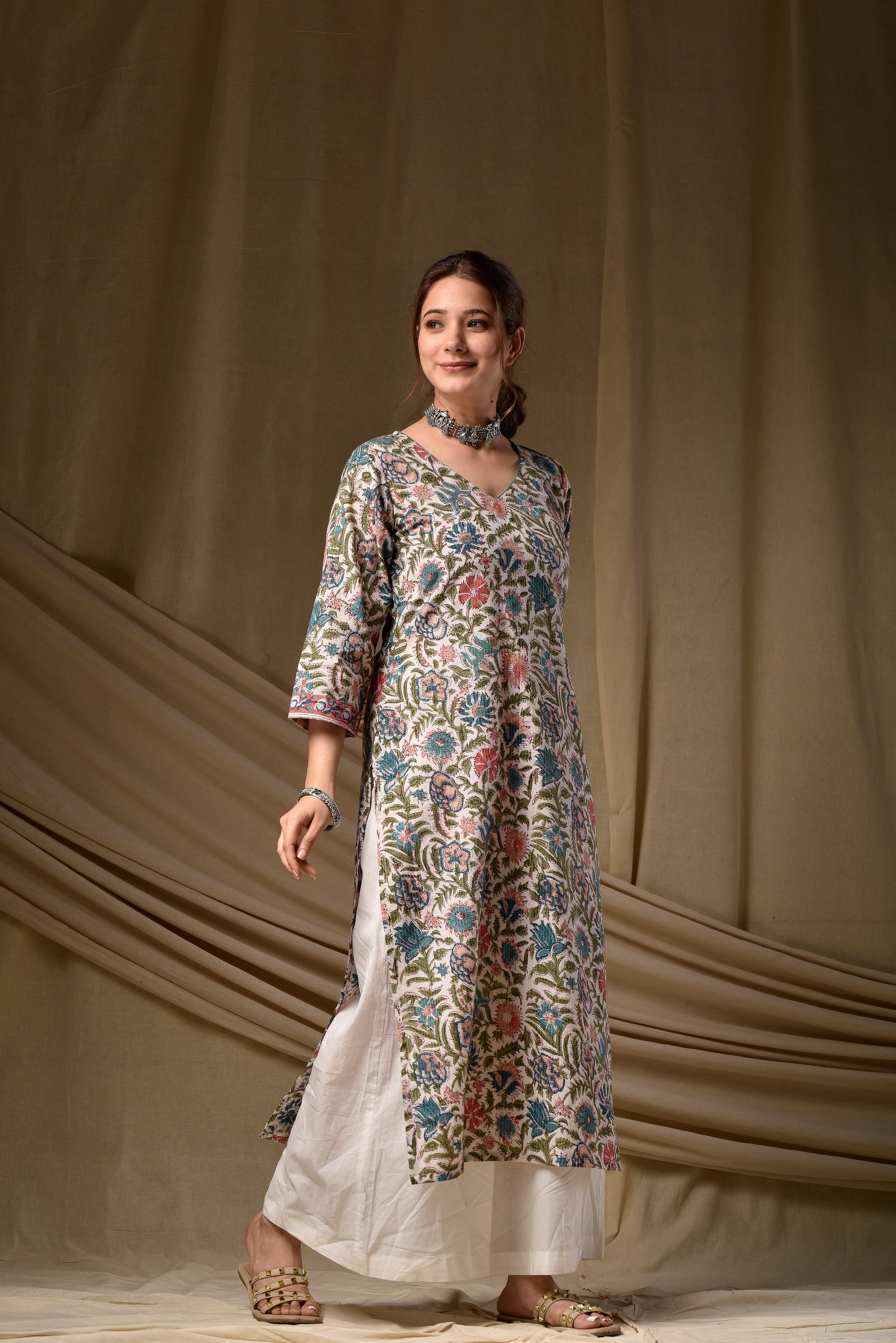 Blue Kantha Straight Kurta