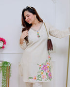 Ivory Rosé Garden Threadwork Cotton Co-ord