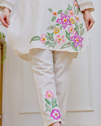 Ivory Rosé Garden Threadwork Cotton Co-ord