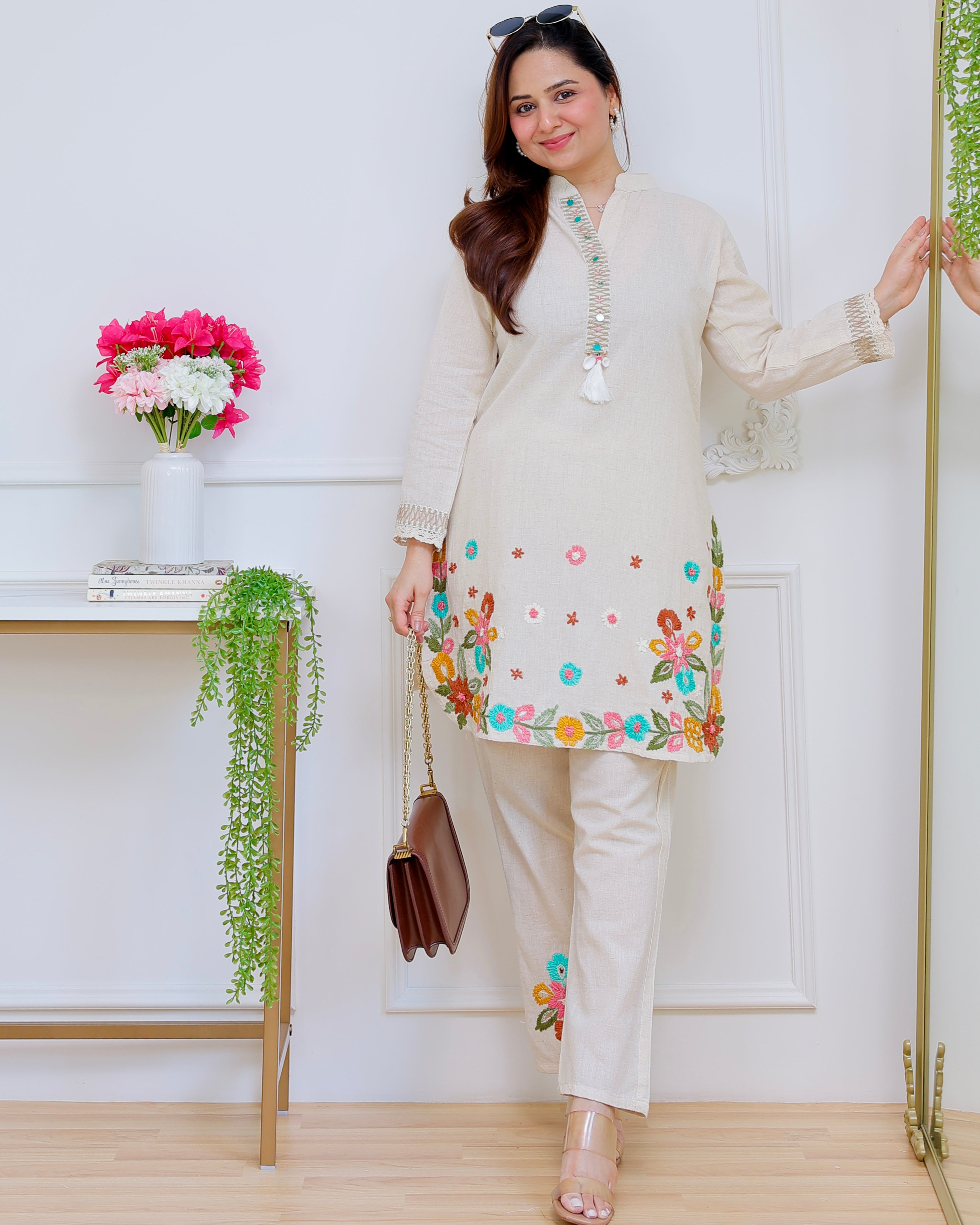 Ivory Sunkissed Petals Threadwork Cotton Co-ord