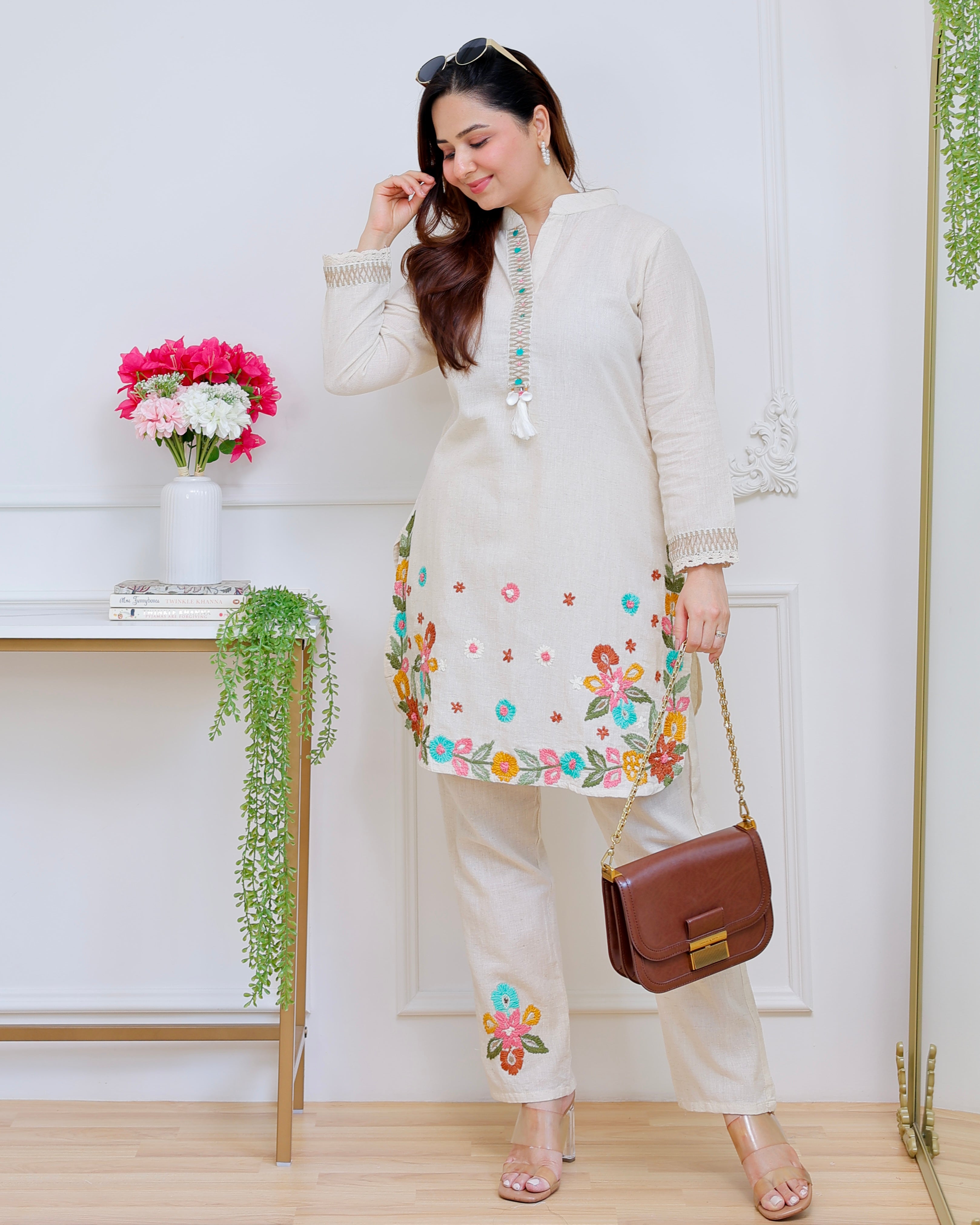Ivory Sunkissed Petals Threadwork Cotton Co-ord