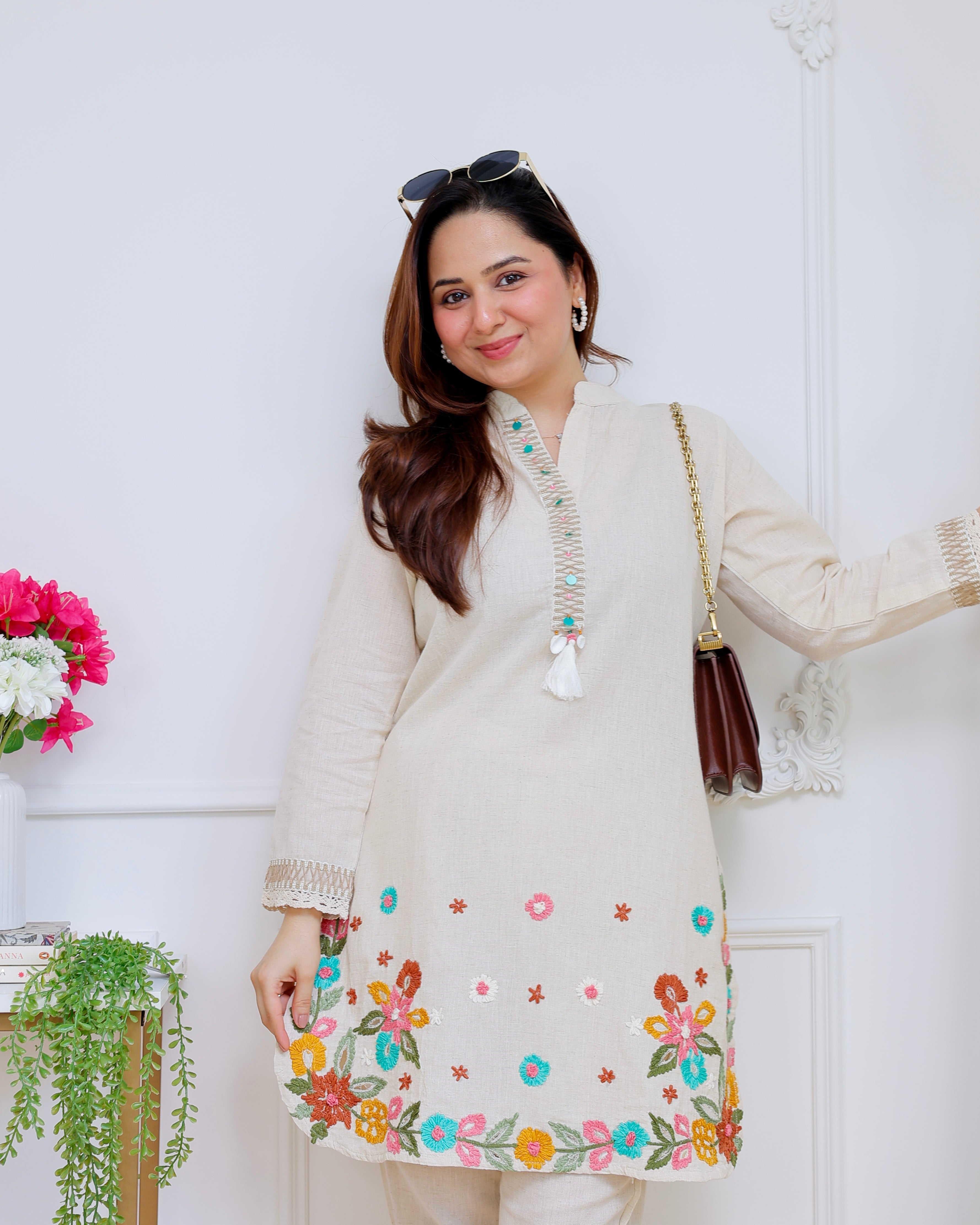 Ivory Sunkissed Petals Threadwork Cotton Co-ord
