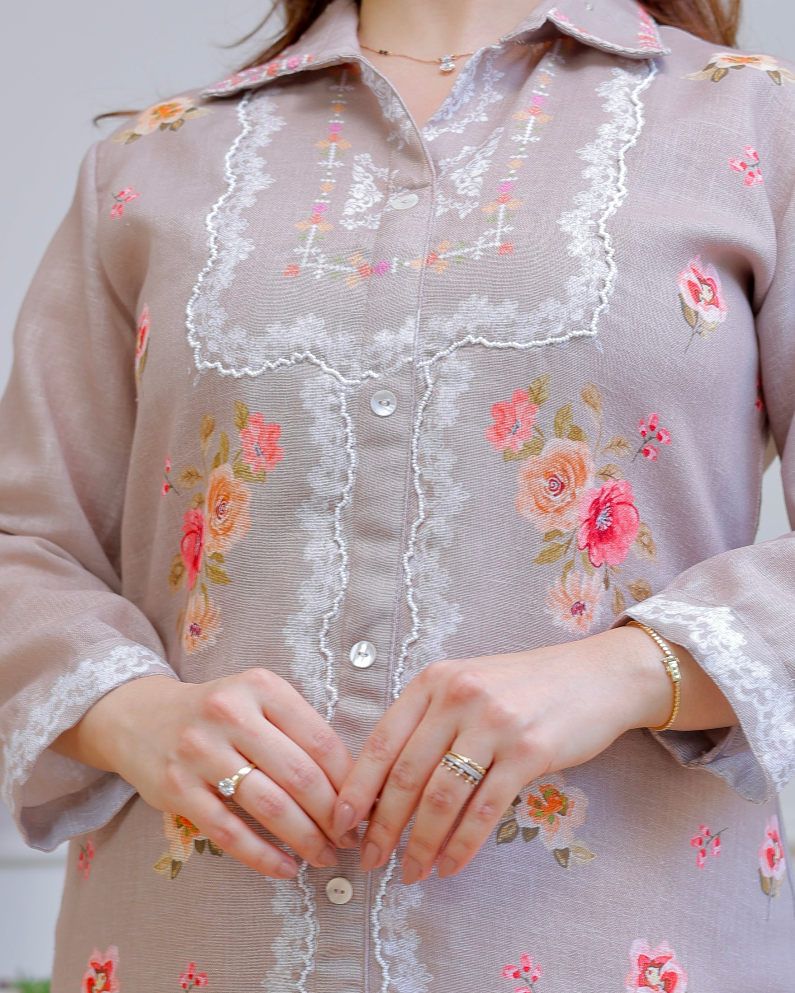 Nude Petals Pearl Threaded Linen Cotton Co-ord