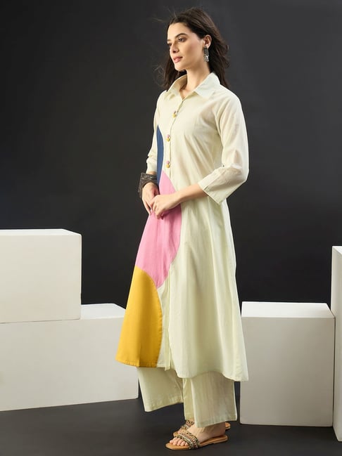 Women Colourblocked Regular Pure Cotton Kurta with Palazzos