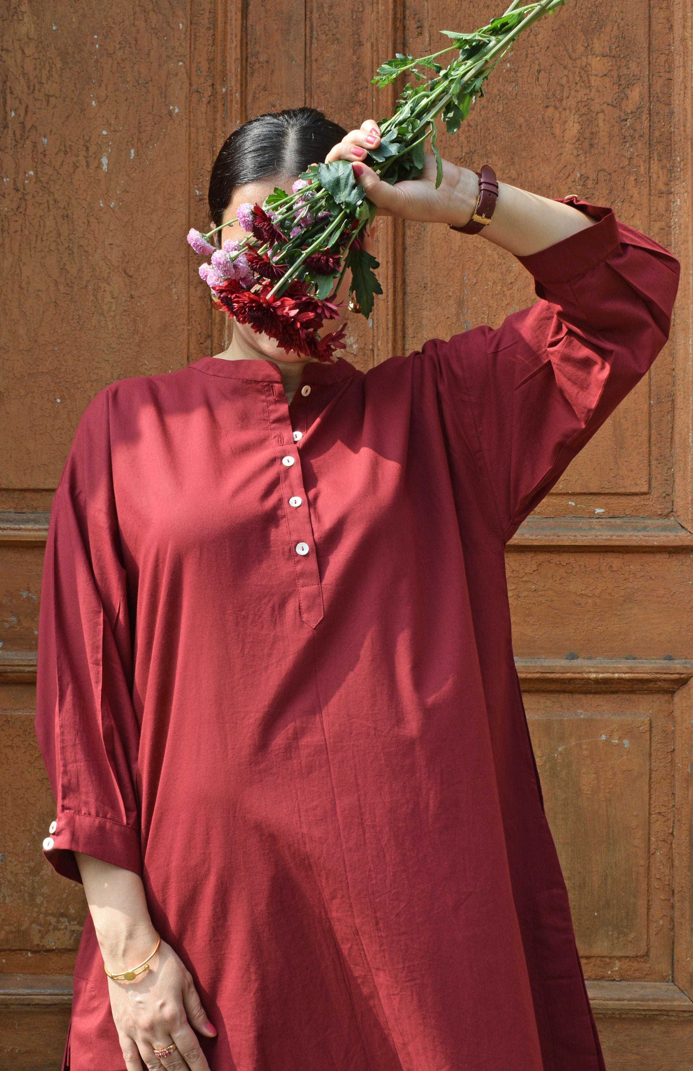 Maroon Antifit Co-ord Set with wide legged pyjama