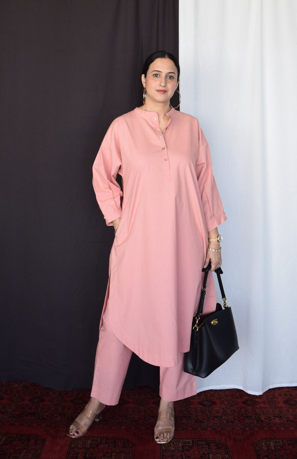 Coffee Pink Antifit Kurta with Placket