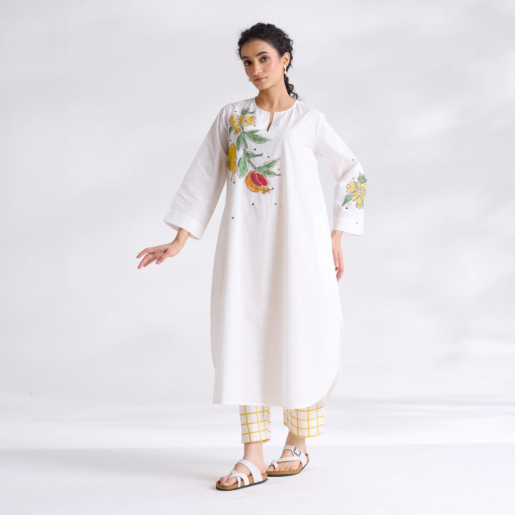 Anaar Patchwork Cotton Kurta Set - Yellow