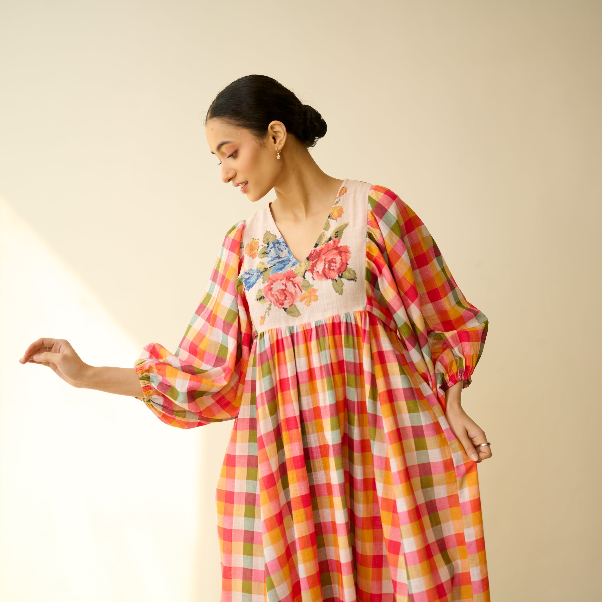 Cottage Bloom Fine Slub Cotton Dress - Multicolor