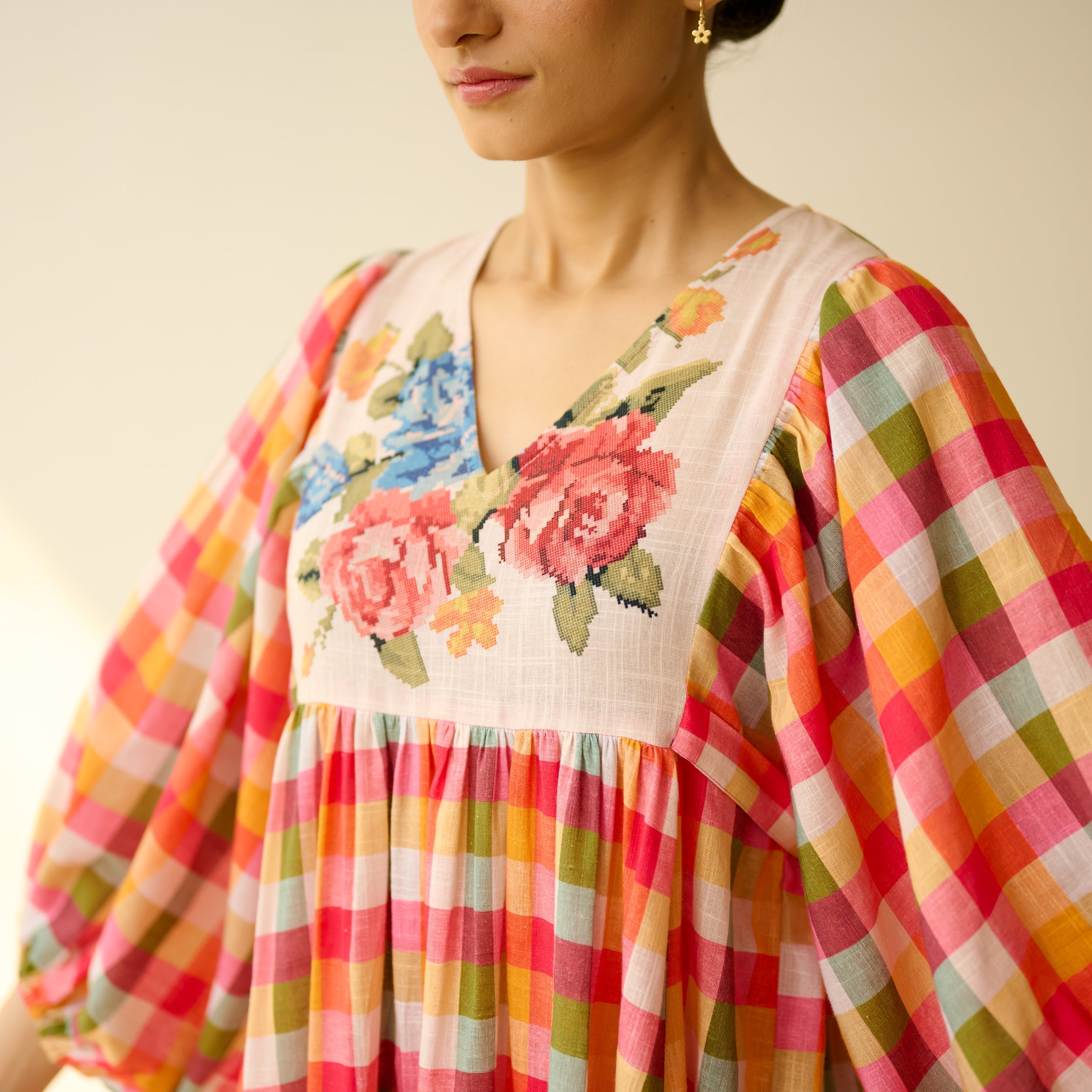 Cottage Bloom Fine Slub Cotton Dress - Multicolor