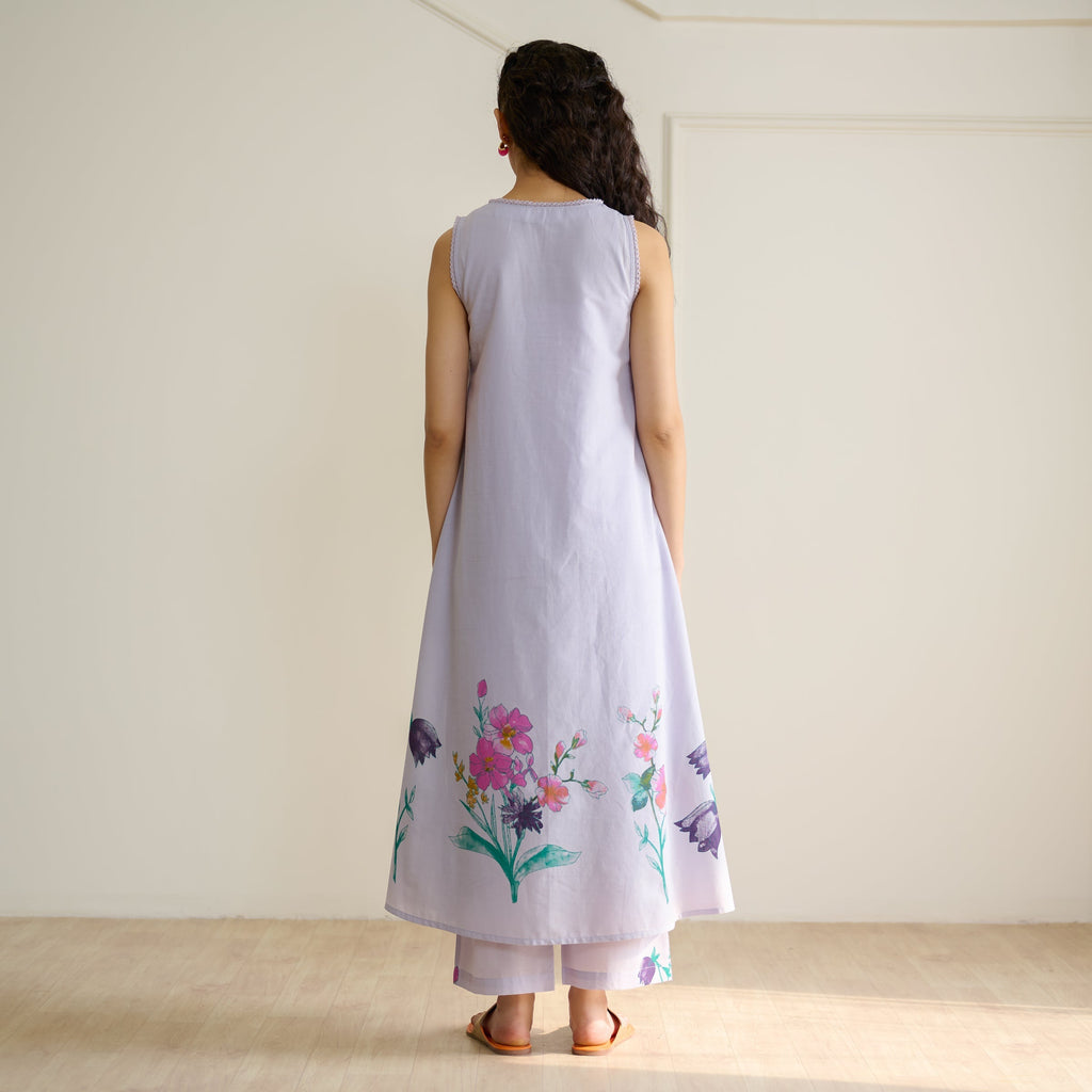 Aviva Patchwork Cotton Kurta Set with Mulmul Slip - Lavender