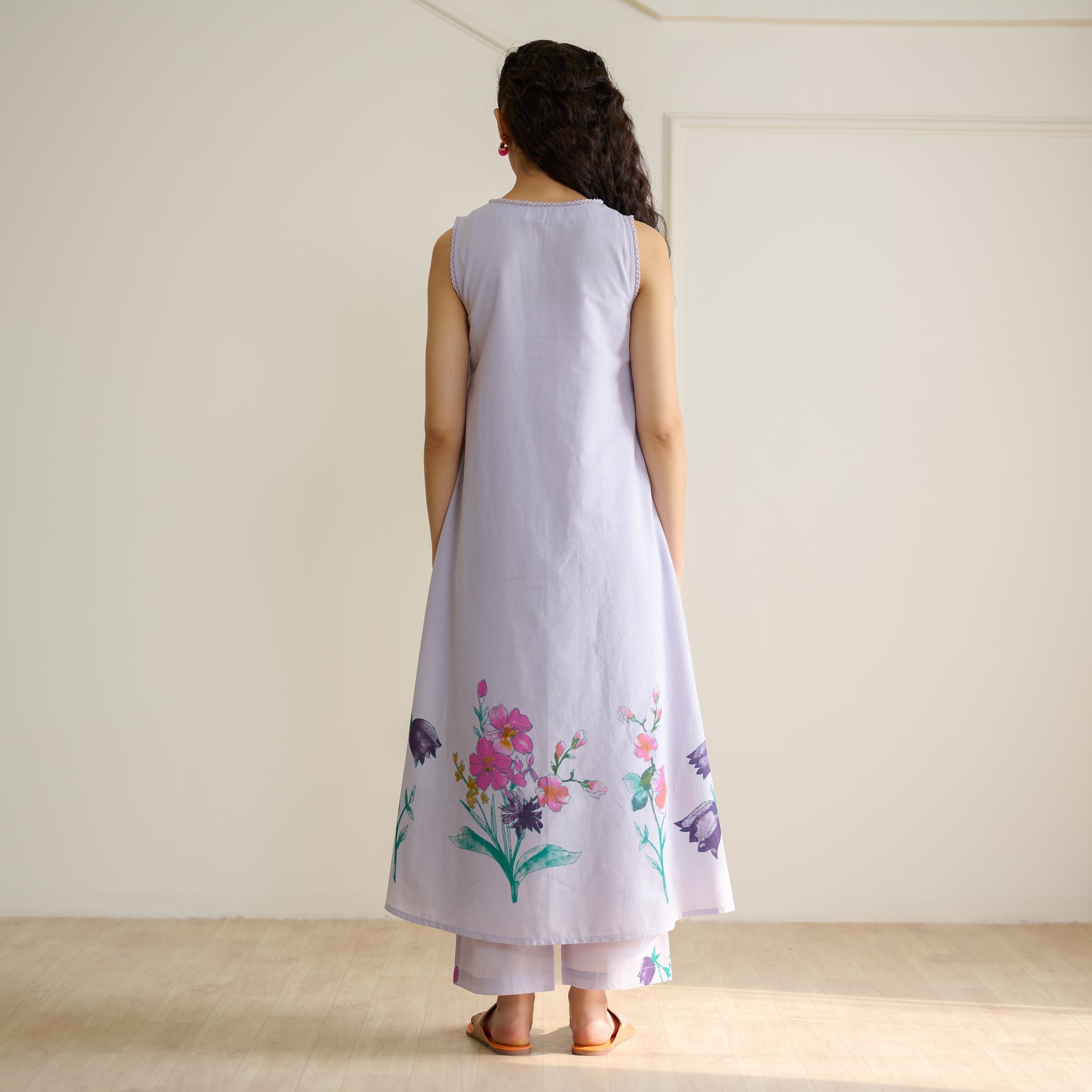 Aviva Patchwork Cotton Kurta Set with Mulmul Slip - Lavender