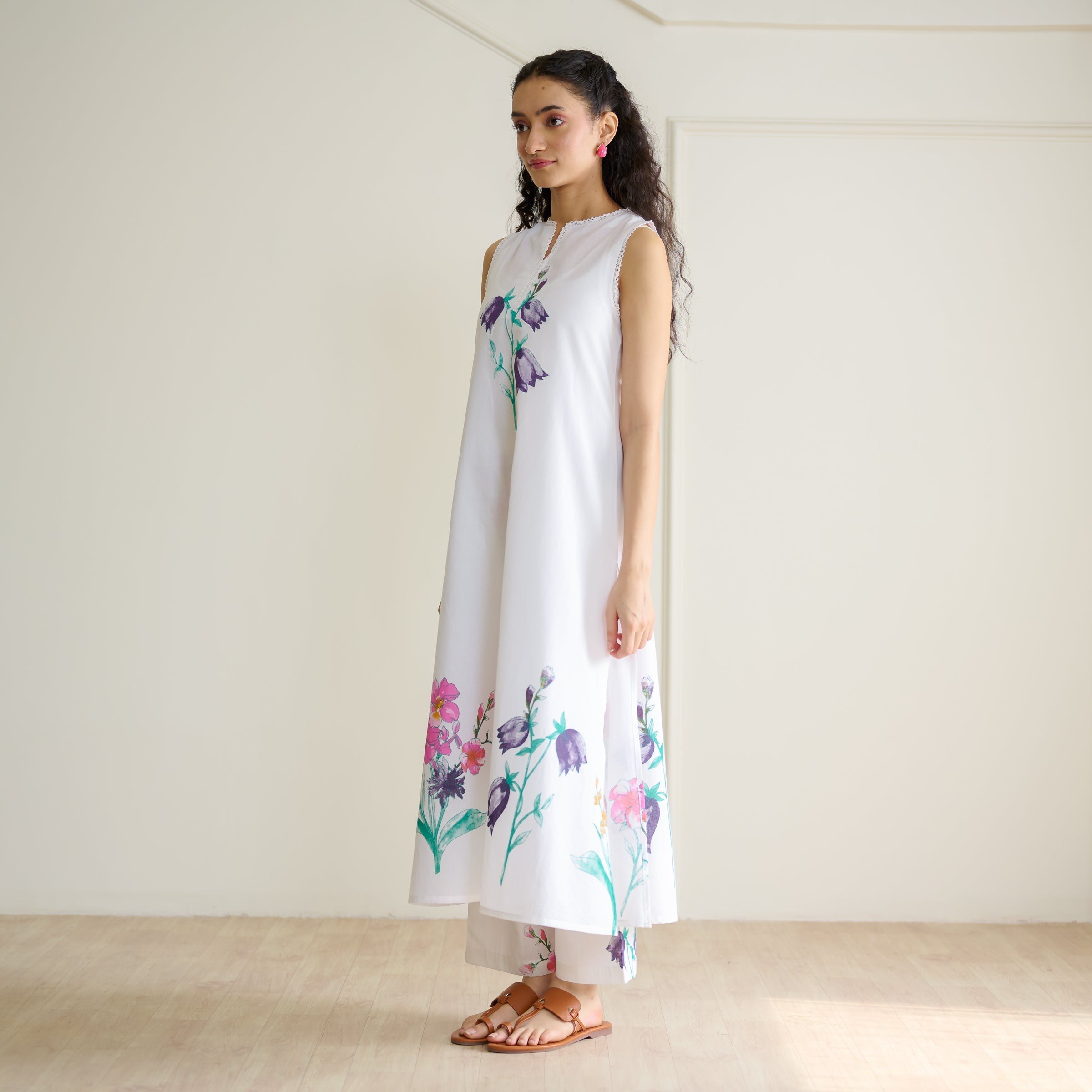Aviva Patchwork Cotton Kurta Set with Mulmul Slip - Sharp White