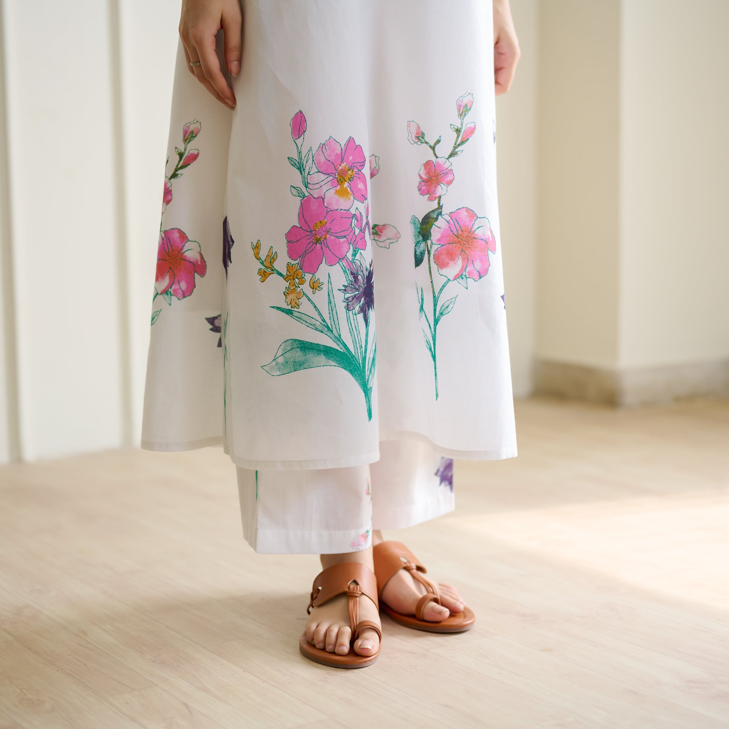 Aviva Patchwork Cotton Kurta Set with Mulmul Slip - Sharp White