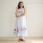Aviva Patchwork Cotton Kurta Set with Mulmul Slip - Sharp White