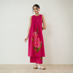 Belle Slub Cotton Kurta Set - Magenta