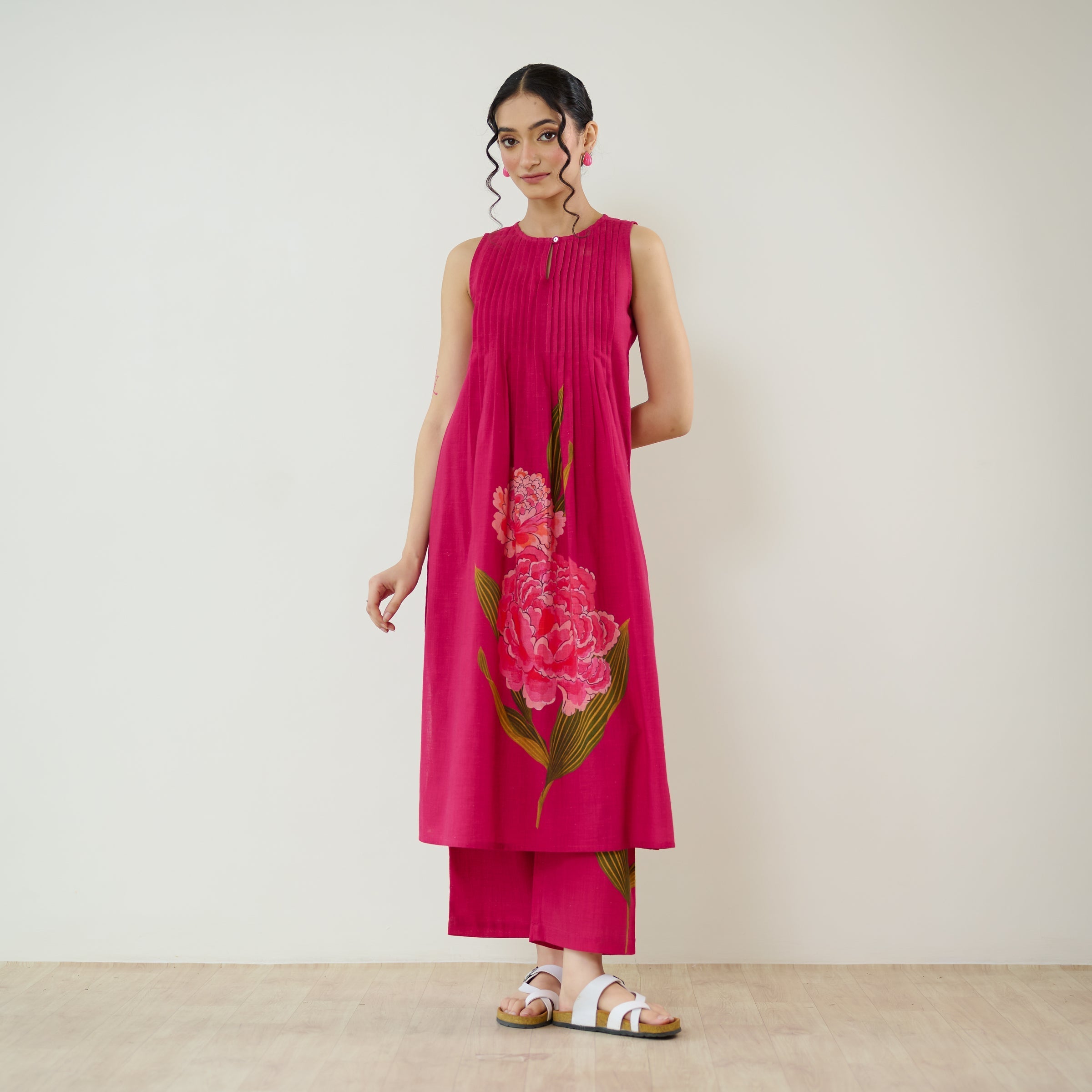 Belle Slub Cotton Kurta Set - Magenta