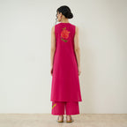 Belle Slub Cotton Kurta Set - Magenta