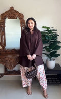 Solid Brown Off White Contrast Pant Set