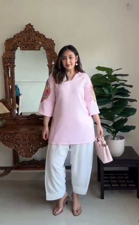 Athena Pink Elegance Cutwork Kurta with Farshi Salwar Set