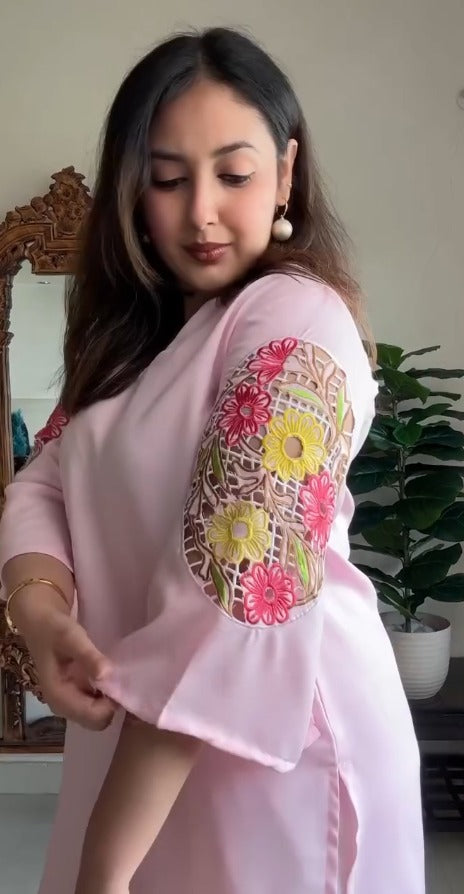 Athena Pink Elegance Cutwork Kurta with Farshi Salwar Set