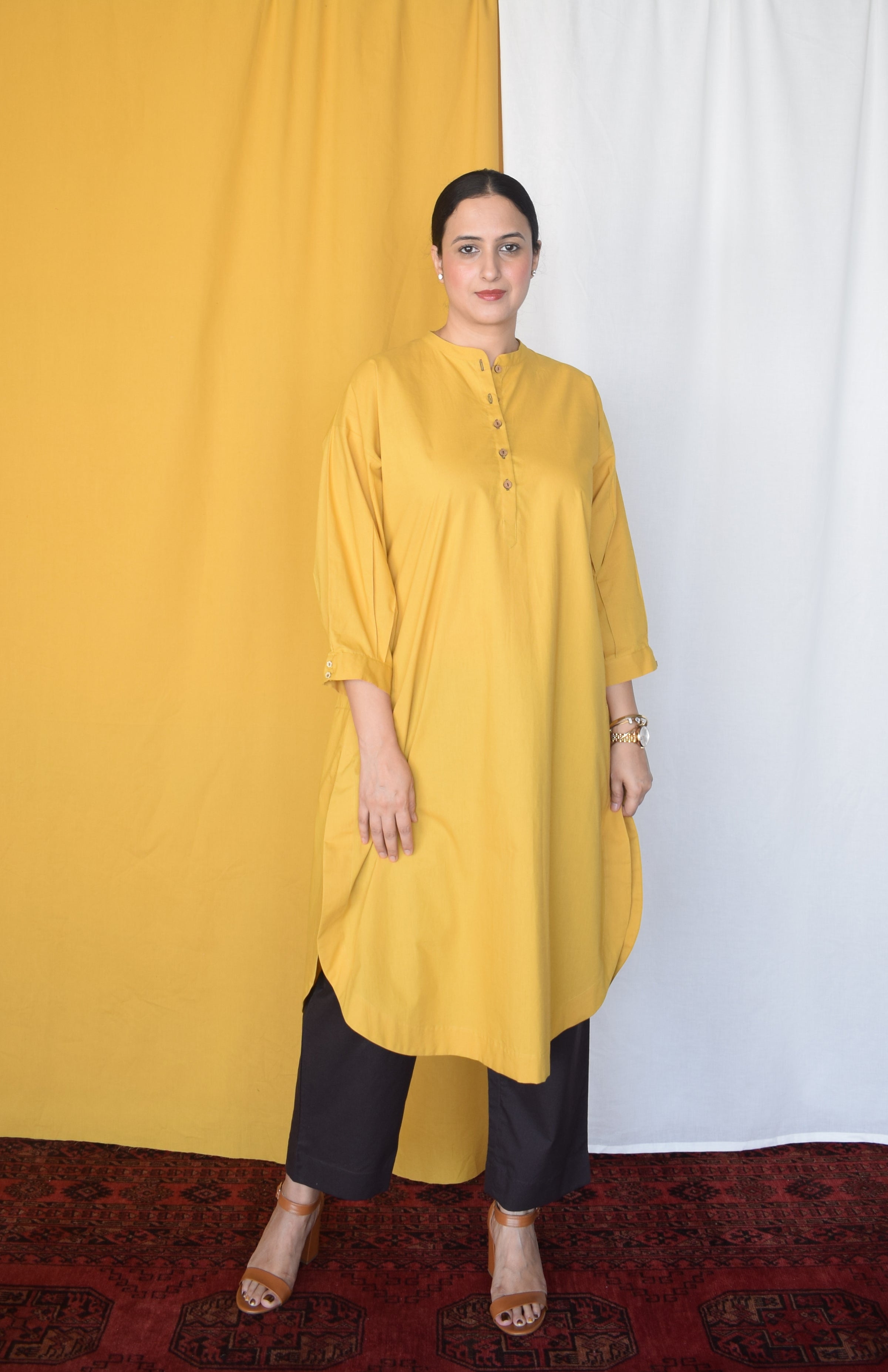 Anar Yellow Antifit Kurta with Placket