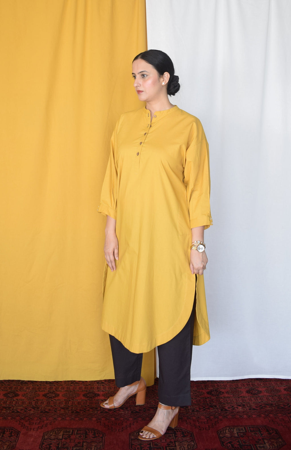 Anar Yellow Antifit Kurta with Placket