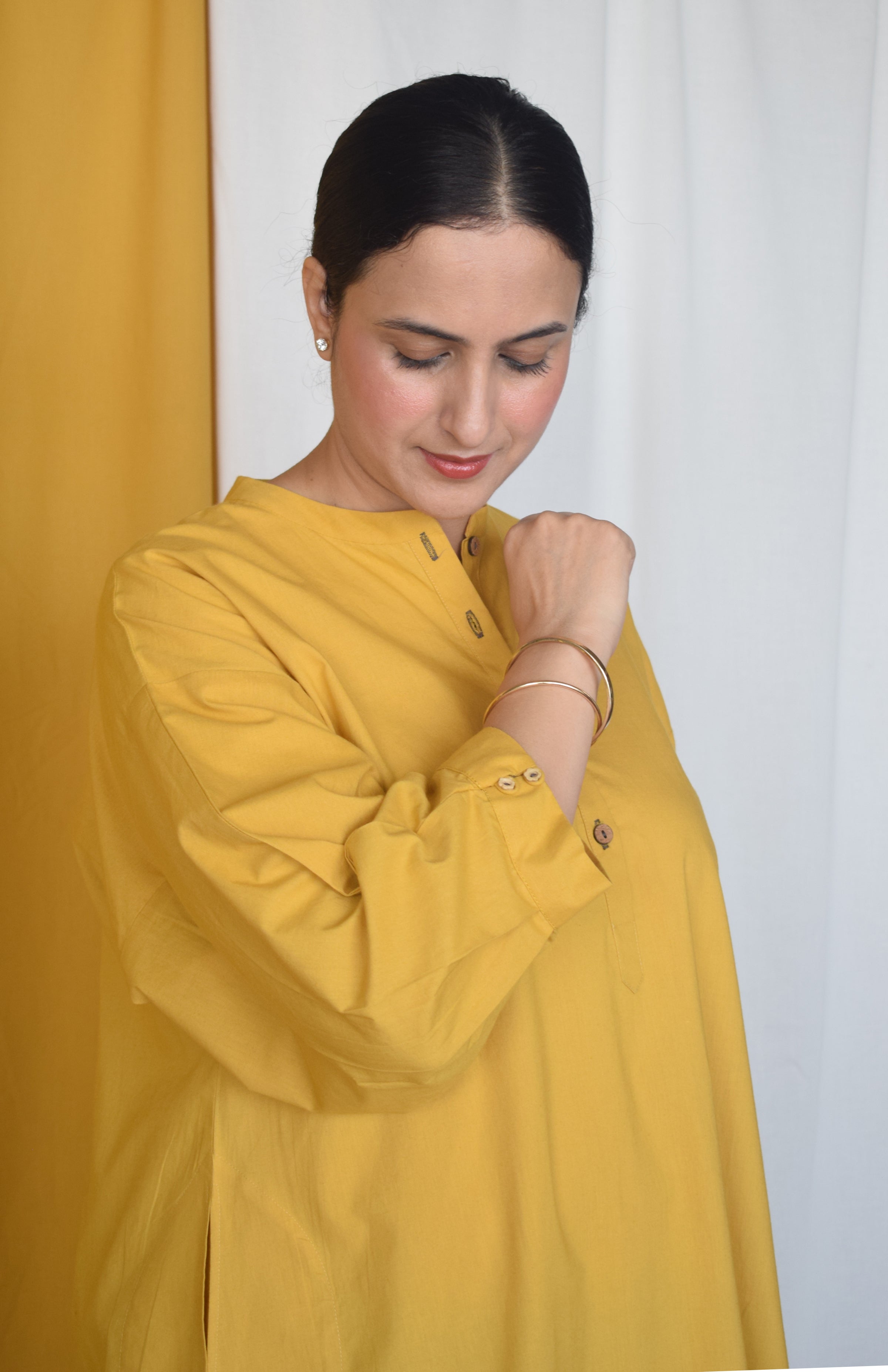 Anar Yellow Antifit Kurta with Placket