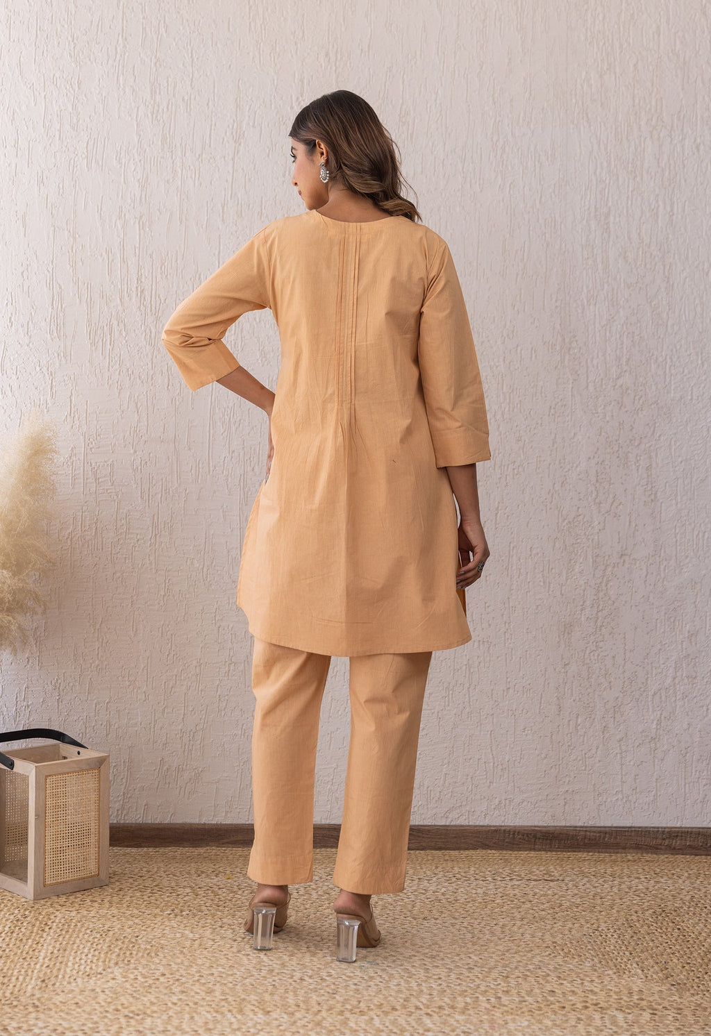 ALMOND CREAME SOLID PINTUCKS COORD SET