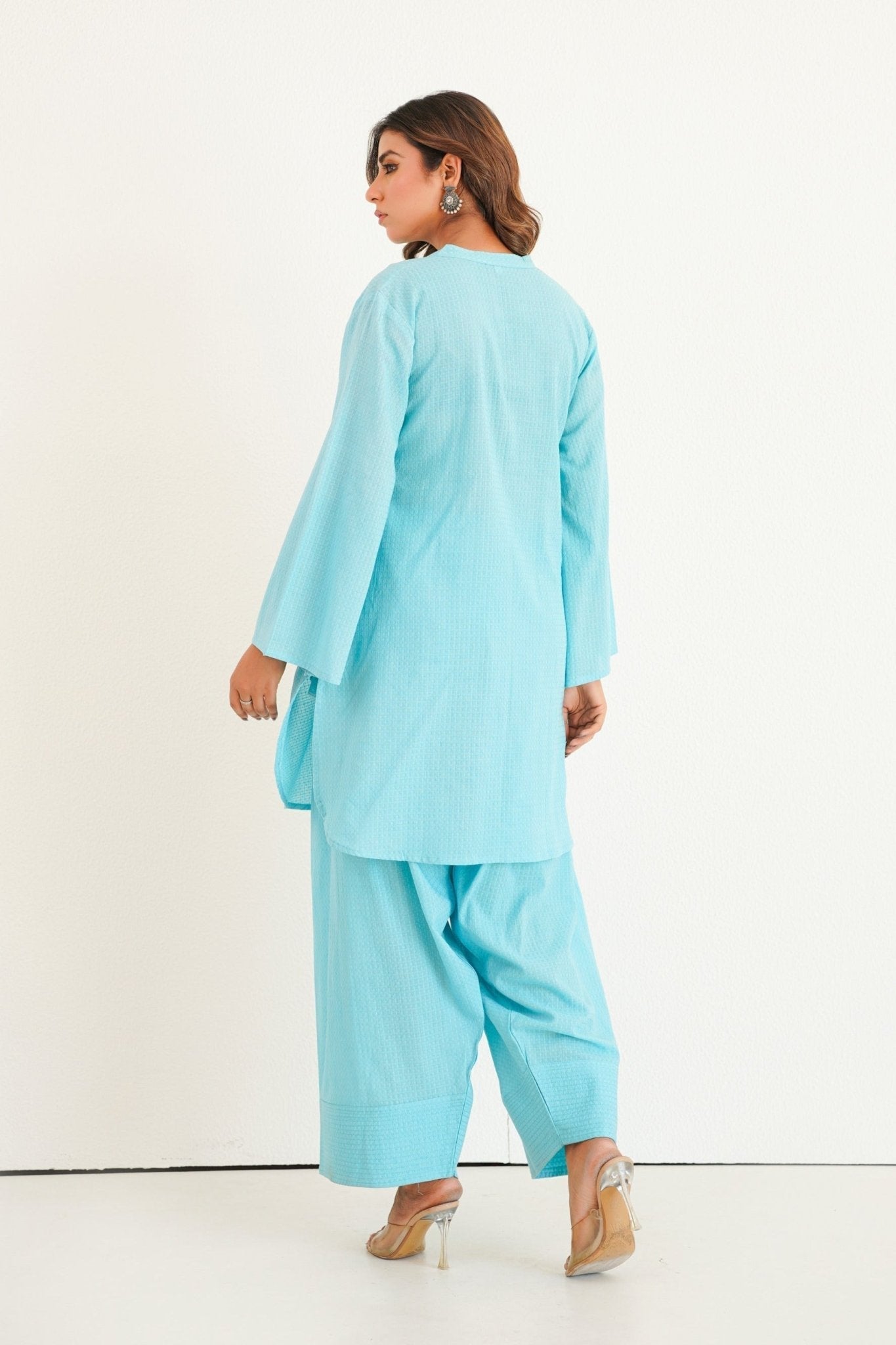 Aqua Solid Farsi Salwar Coord Set