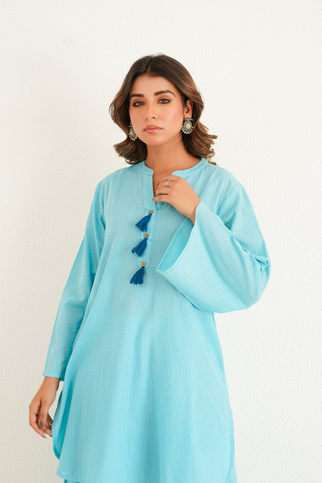 Aqua Solid Farsi Salwar Coord Set
