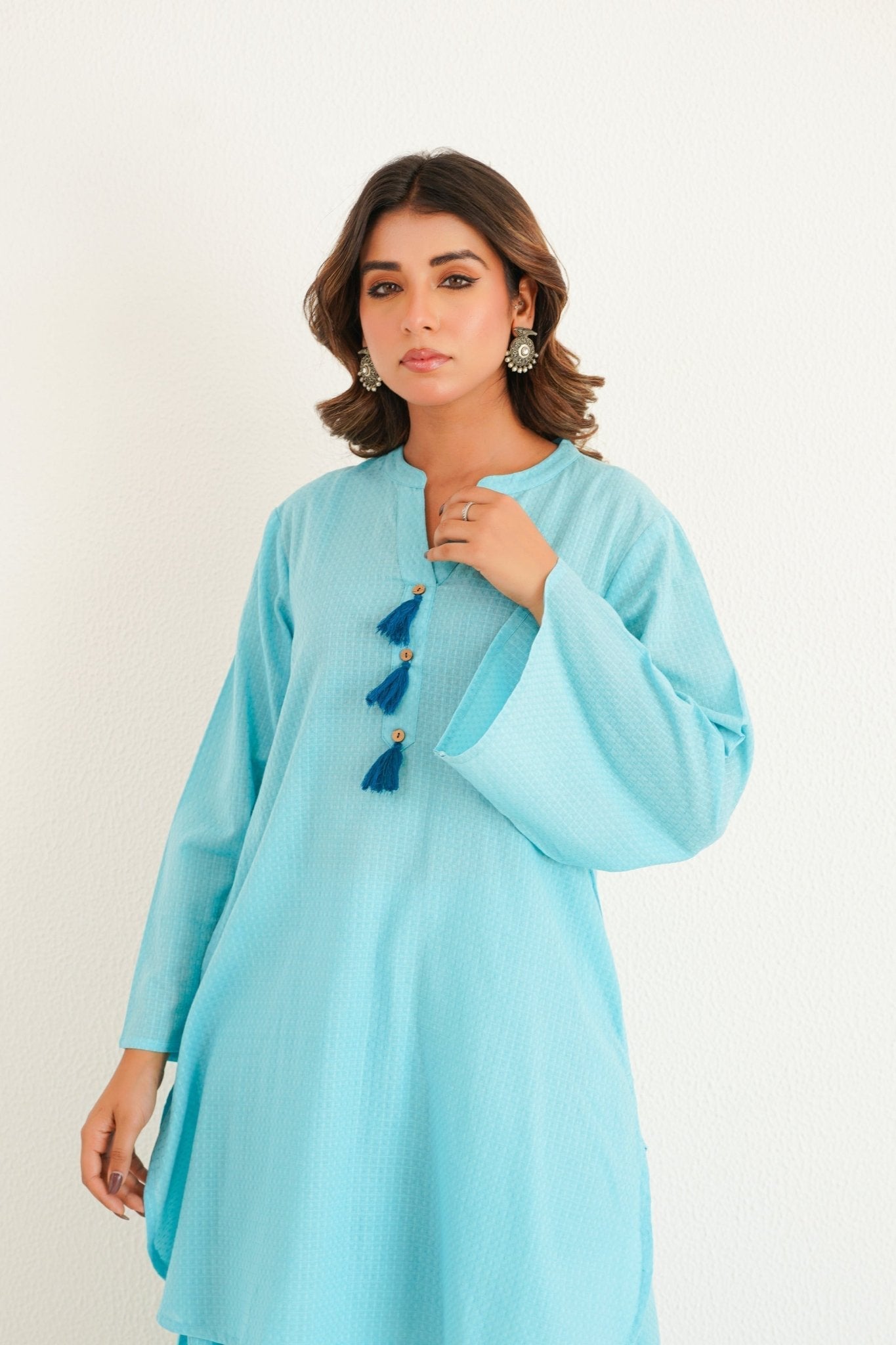 Aqua Solid Farsi Salwar Coord Set