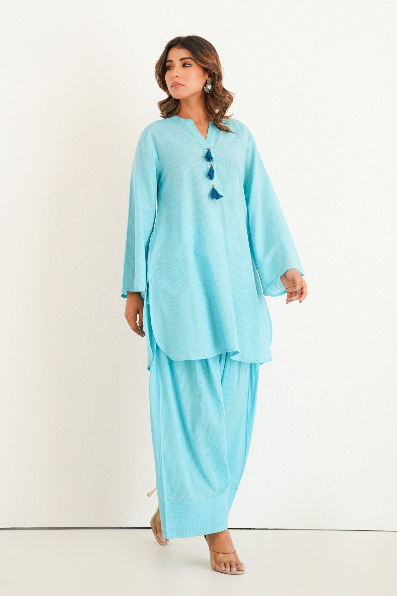 Aqua Solid Farsi Salwar Coord Set