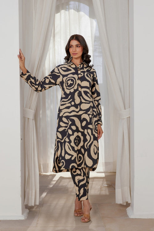 Black Abstract Printed Coord Set