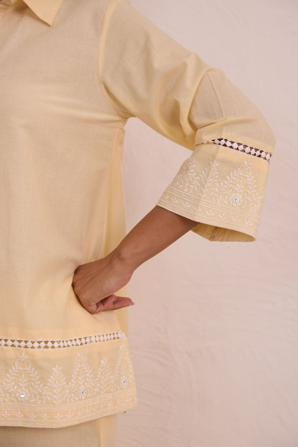 Butter Yellow Embroidered Co-ord Set