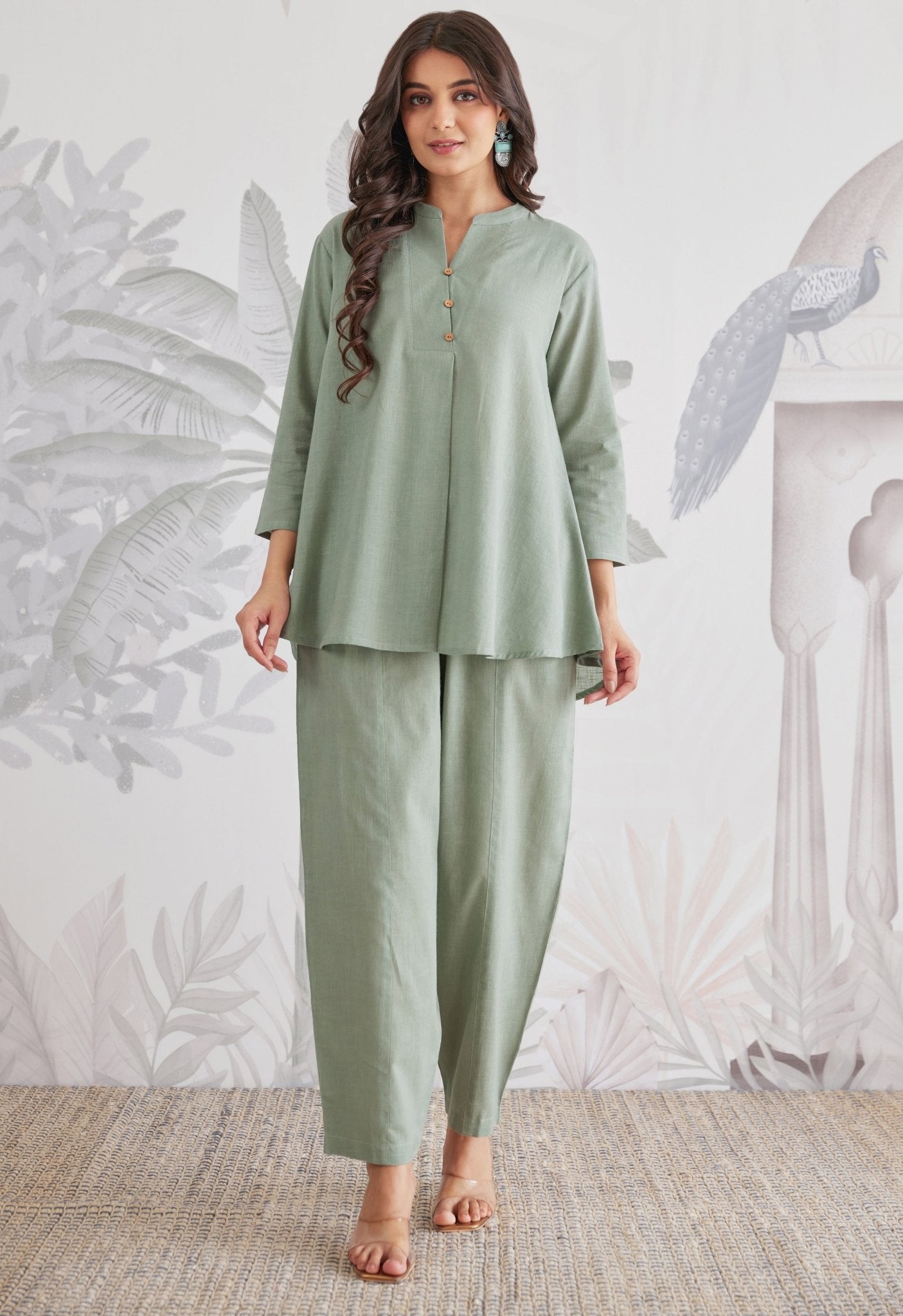 Cotton Slub Solid Moss Green Coord Set