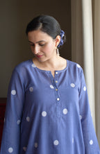 Denim Blue Jamdani Polka Dot Kurta with White pyjama