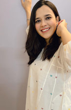 Pearl White Jamdani Phiran with Off White Pyjama