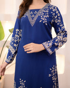 Morocco Blue Petals Cotton A Line Kurta Palazzo Set