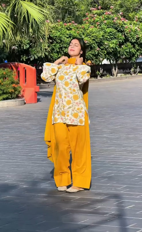 Zareen Mustard Bloom Farshi Suit Set