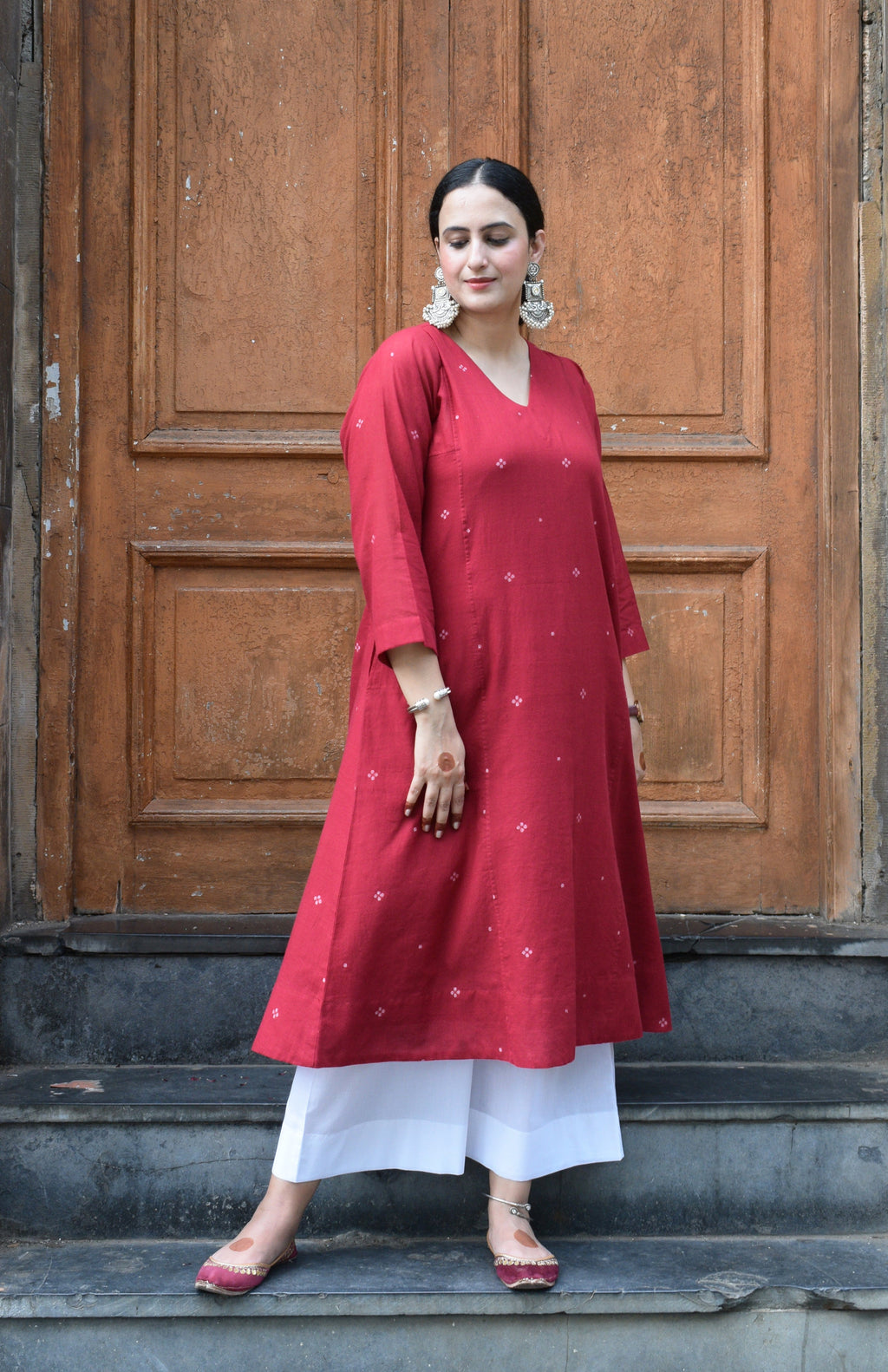Maroon Jamdani Phiran