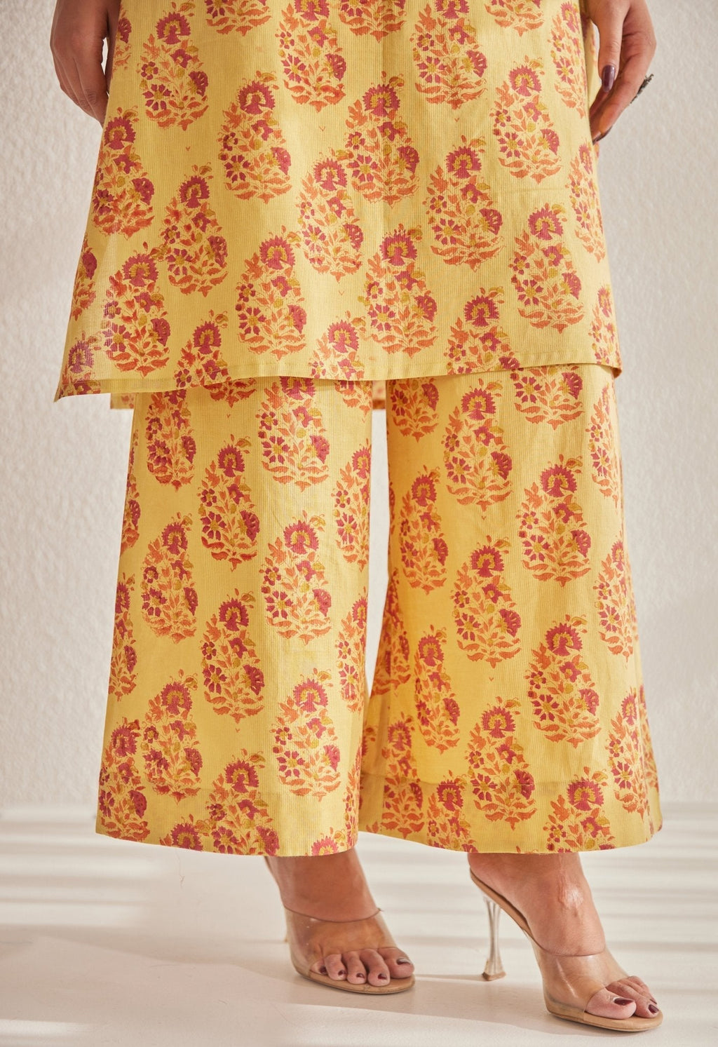 Mustard Sleeveless floral Buta Hand Block  Printed Coord Set