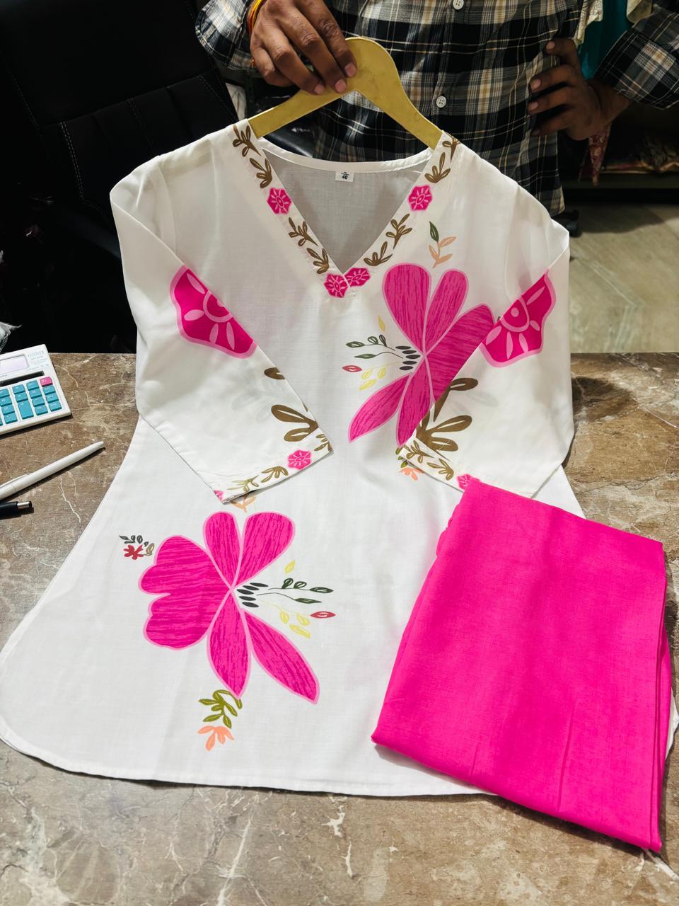 Pink Floral Mul Cotton Cord Set for Women