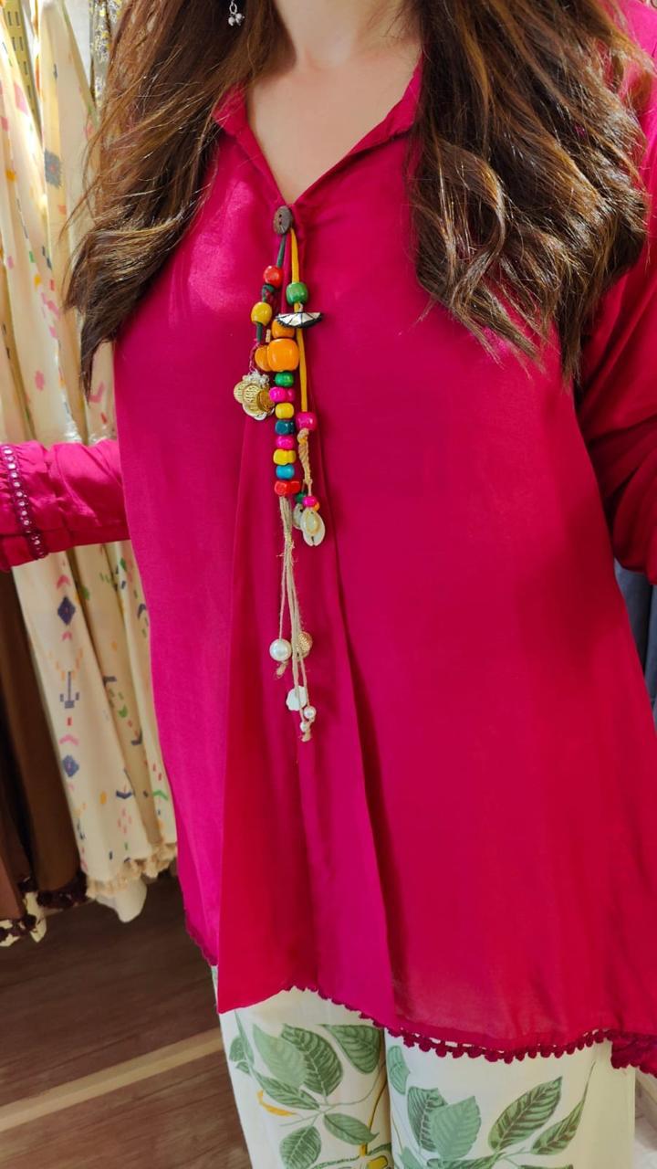 Rani Pink Cotton Co-ord Set for Women | Summer Stylish Kurti Palazzo Set