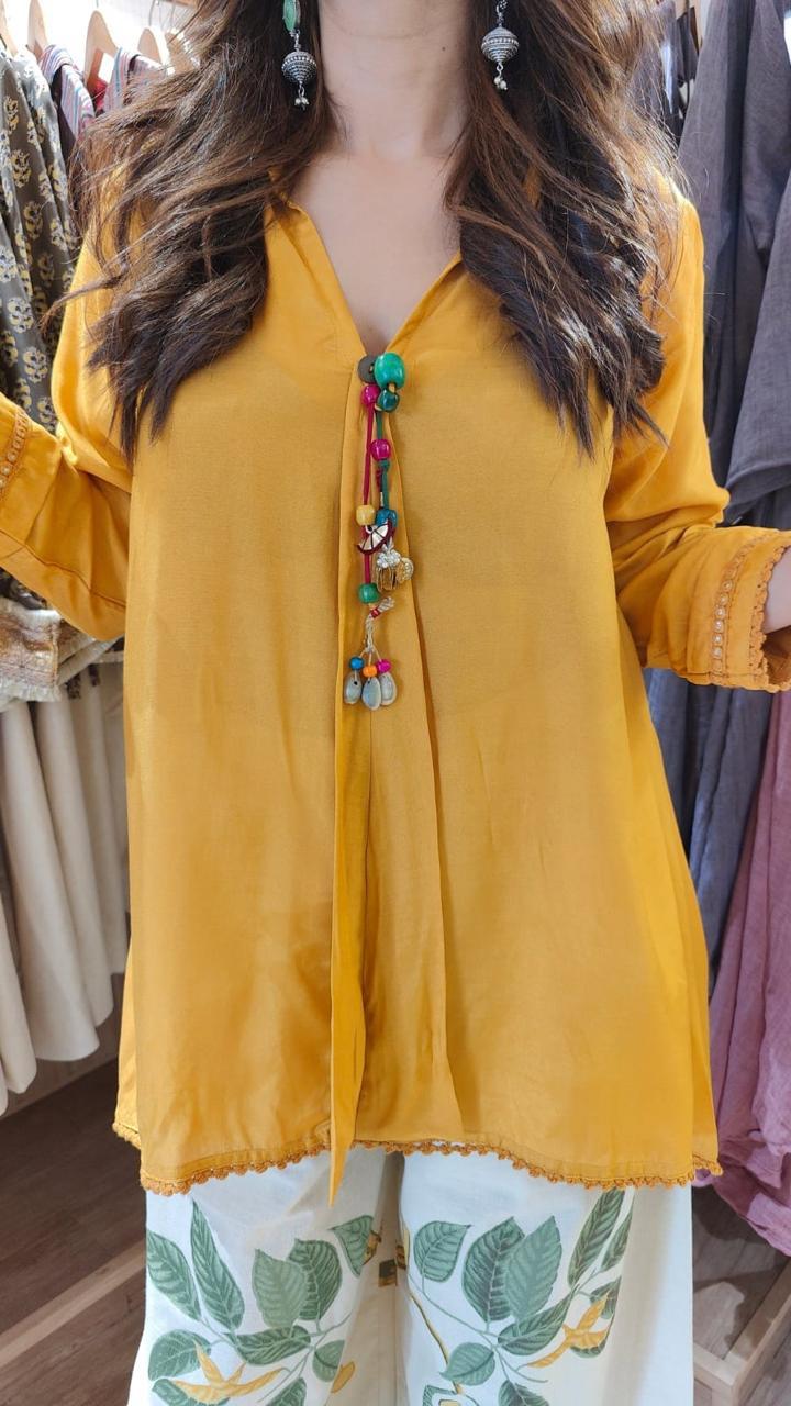 Yellow Cotton Co-ord Set for Women | Summer Casual Kurti Palazzo Set